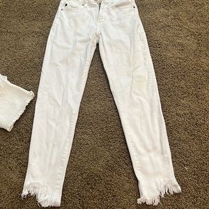 white jeans with fray at end.